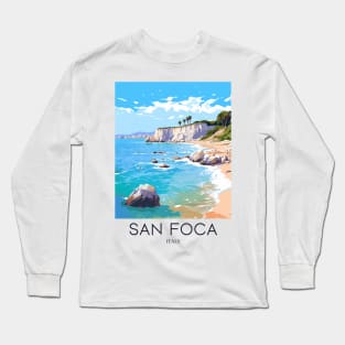 A Pop Art Travel Print of San Foca - Italy Long Sleeve T-Shirt